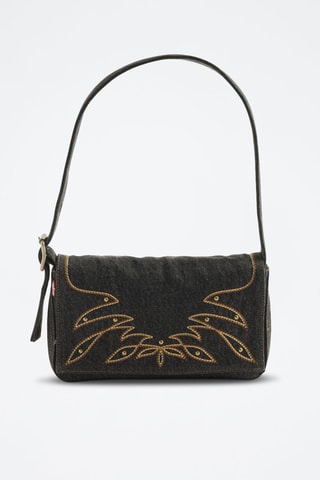 Sac porté épaule en jean Brannan - Doré et noir