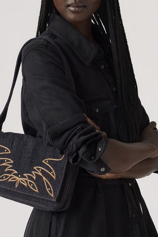 Sac porté épaule en jean Brannan - Doré et noir