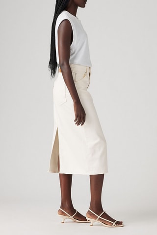 Jupe droite en jean taille haute Back Slit - Blanc