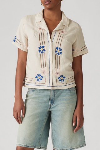Chemise en lin Sonny - Beige, bleu et rose