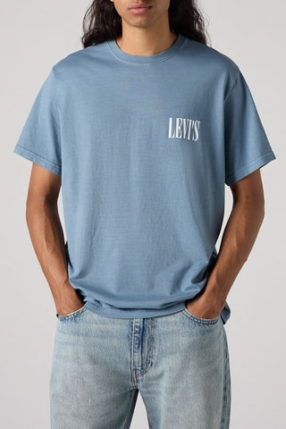 T-shirt Relaxed Fit Serif Logo  - Bleu