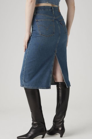 Jupe droite en jean taille haute Back Slit - Bleu