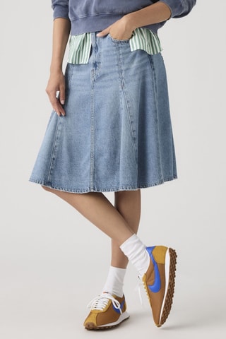 Jupe patineuse en jean Godet - Bleu