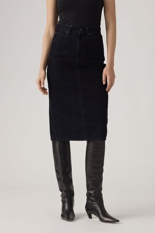 Jupe droite en jean taille haute Back Slit - Bleu