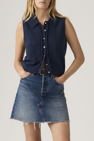 Gilet Super Soft Mini Ruffle Vest Blazer - Bleu
