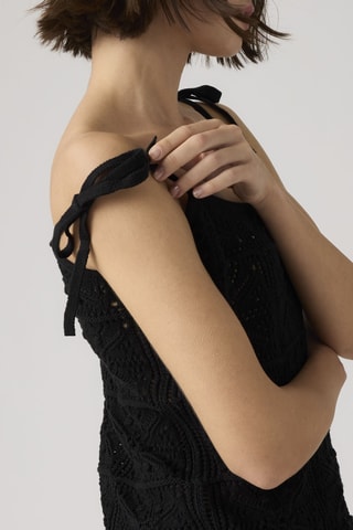 Top Abbey Tie Shoulder Crochet - Noir