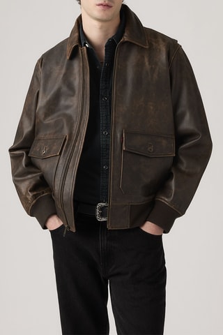 Veste en cuir de chèvre Clayton Aviator - Marron