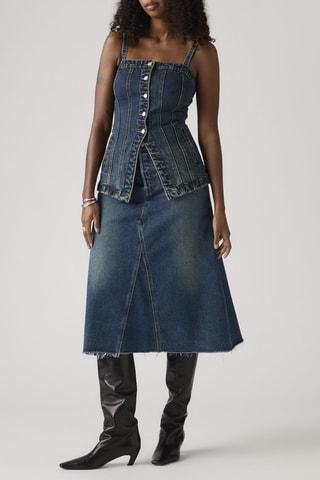 Jupe midi taille haute A Line Decon - Bleu