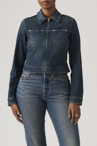 Veste en jean Y2K Stretch Fitted Trucker - Bleu foncé