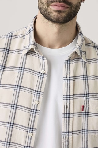 Chemise en lin Sunset 1 Pocket Standard Ishu Plaid Moon - Blanc