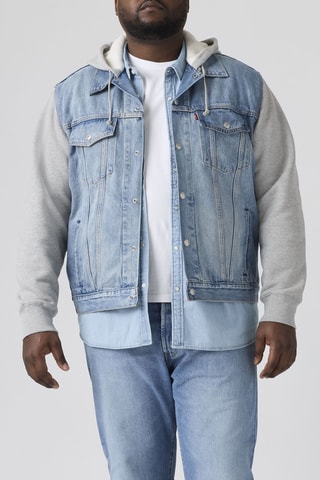 Veste en jean à capuche Big Hybrid Hoody Trucker  - Bleu et gris