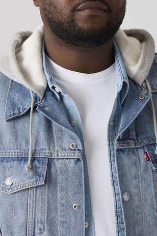 Veste en jean à capuche Big Hybrid Hoody Trucker  - Bleu et gris