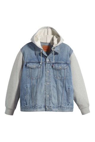 Veste en jean à capuche Big Hybrid Hoody Trucker  - Bleu et gris
