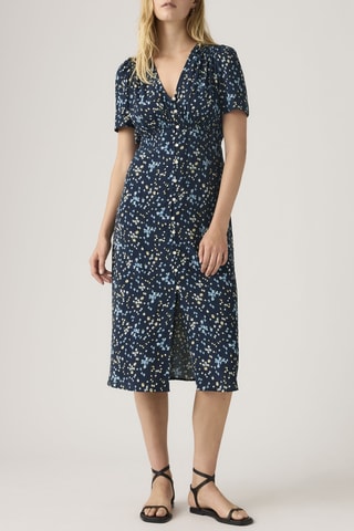 Robe chemise Paola Crepe Midi  - Bleu