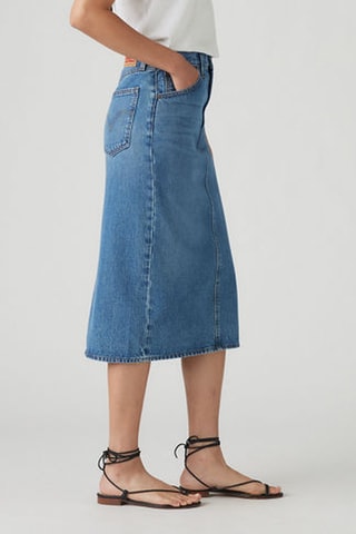 Jupe droite en jean taille haute Back Slit - Bleu