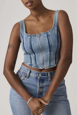 Crop top en jean Seamed Zip Bustier Shadow Work Top - Gris