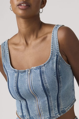 Crop top en jean Seamed Zip Bustier Shadow Work Top - Gris