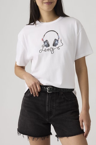 T-shirt Vintage Denim Headphones Bright W - Blanc
