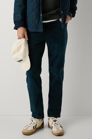 Pantaloni slim in velluto - Petrolio