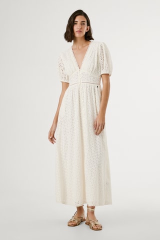 Lange Jurk met Engelse Borduursels Oprah - Wit