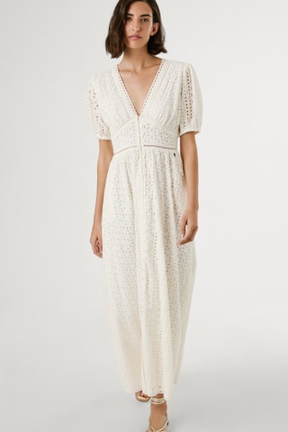 Lange Jurk met Engelse Borduursels Oprah - Wit