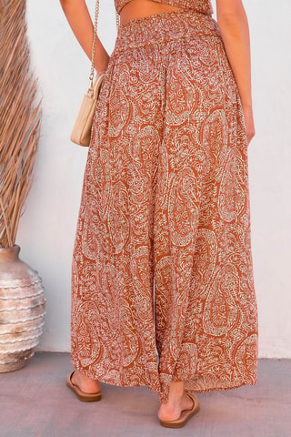 Pantalon palazzo taille haute - Blanc et marron
