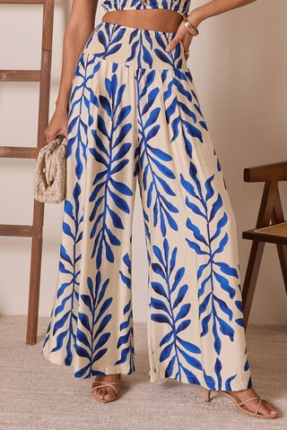 Pantalon palazzo taille haute - Bleu