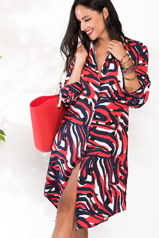 Robe chemise - Noir, rouge et bleu