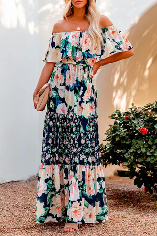 Robe - Beige et bleu