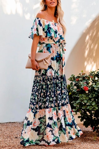 Robe - Beige et bleu
