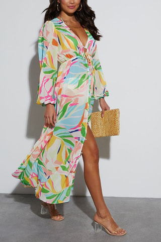 Robe longue - Bleu, vert et rose