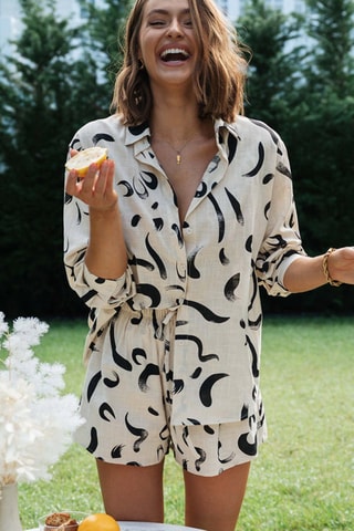 Chemisier et short taille haute - Blanc et noir