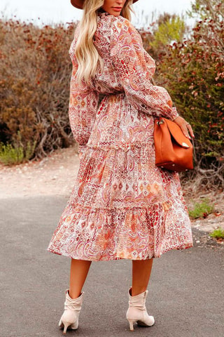 Robe midi - Blanc et rouge