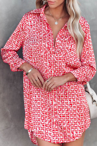 Robe chemise - Beige, blanc et rouge