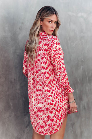 Robe chemise - Beige, blanc et rouge