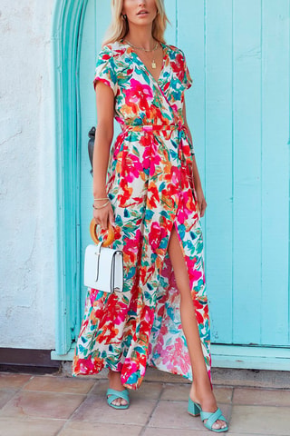 Robe longue - Blanc, rouge, bleu, orange et rose
