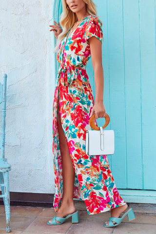 Robe longue - Blanc, rouge, bleu, orange et rose