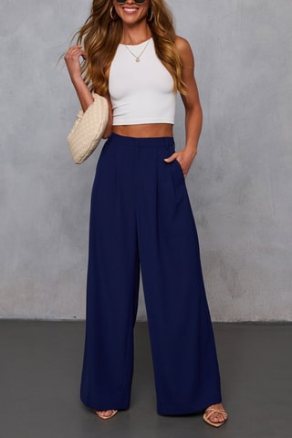 Pantalon taille haute - Bleu marine