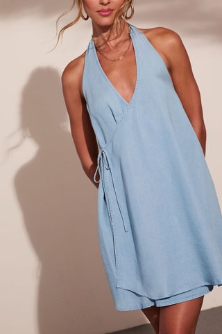 Robe portefeuille en jean - Bleu clair