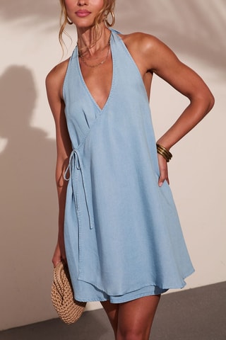 Robe portefeuille en jean - Bleu clair