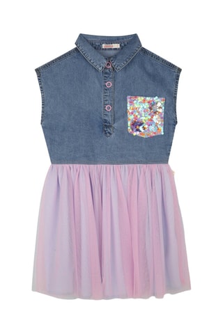 Vestido bimateria - Azul marino y rosa