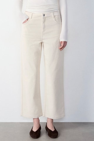 Pantaloni in velluto a vita alta Letizia - Ecrù