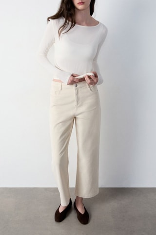 Pantaloni in velluto a vita alta Letizia - Ecrù