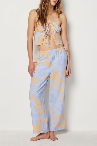 Pantaloni pigiama a vita alta - Celeste e beige