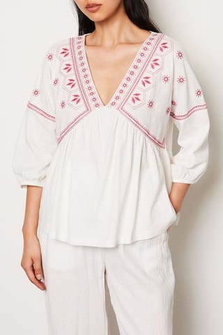 Blusa Capsule Broderie - Bianco e rosa