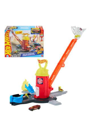Cofanetto caserma dei pompieri con pista per auto Hot Wheels - Da 4 anni