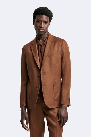 Chaqueta de traje regular fit de lino - Marrón
