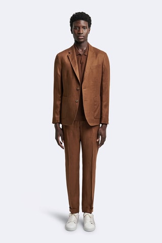 Chaqueta de traje regular fit de lino - Marrón