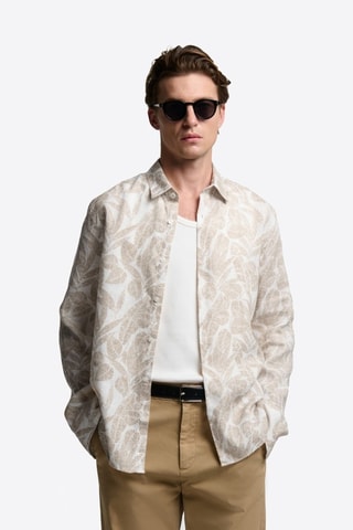 Camisa slim fit de lino - Beige