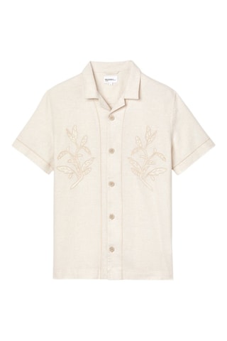 Camisa regular fit de lino - Beige